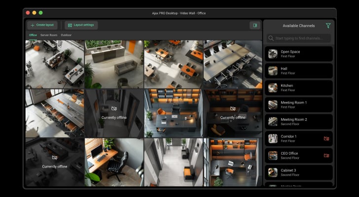 Interface de vidéosurveillance Ajax PRO Desktop — illustration fabricant